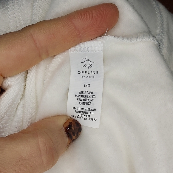 Aerie Offline OTT Fleece Sweatshirt Drawstring Cowl Neck White L - Picture 5 of 8